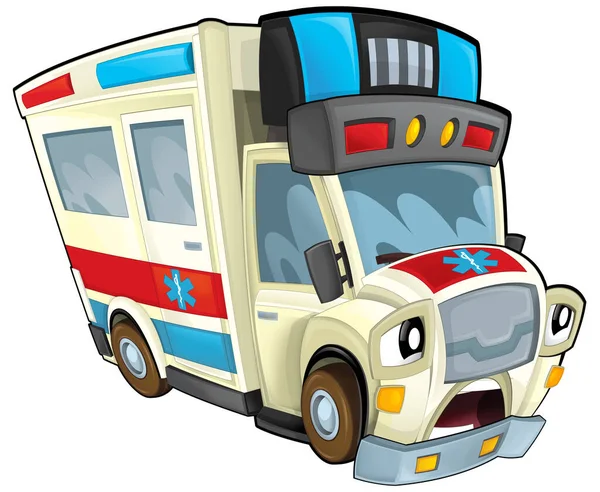 Cartoon Scene Funny Looking Ambulance Truck Illustration Children — Foto de Stock