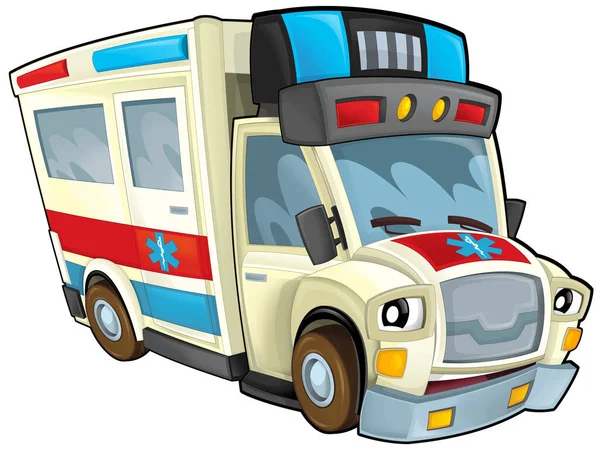 Cartoon Scene Funny Looking Ambulance Truck Illustration Children — Stockfoto