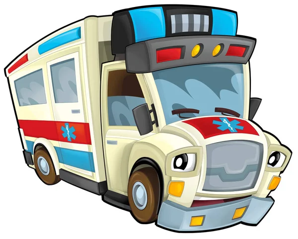 Cartoon Scene Funny Looking Ambulance Truck Illustration Children — стоковое фото