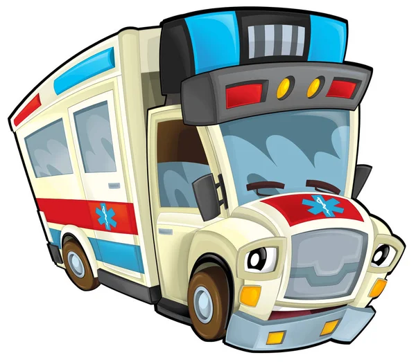 cartoon scene with funny looking ambulance truck illustration for children