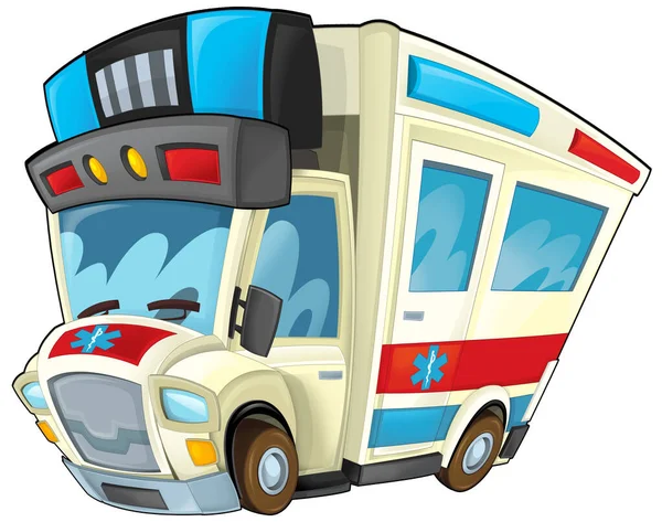 Cartoon Scene Funny Looking Ambulance Truck Illustration Children — Zdjęcie stockowe