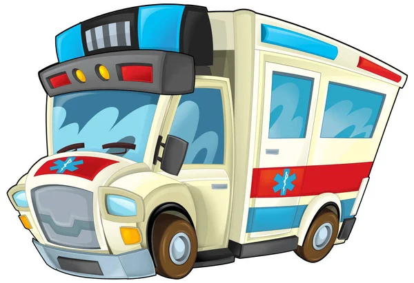 Cartoon Scene Funny Looking Ambulance Truck Illustration Children — стоковое фото