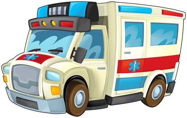 Cartoon Scene Funny Looking Ambulance Truck Illustration Children — Stok fotoğraf