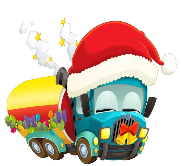 Dibujos Animados Navidad Coche Camión Cisterna Ilustración Para Niños —  Fotos de Stock