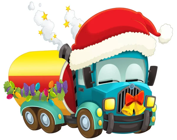 Cartoni Animati Natale Auto Camion Cisterna Illustrazione Bambini — Foto Stock