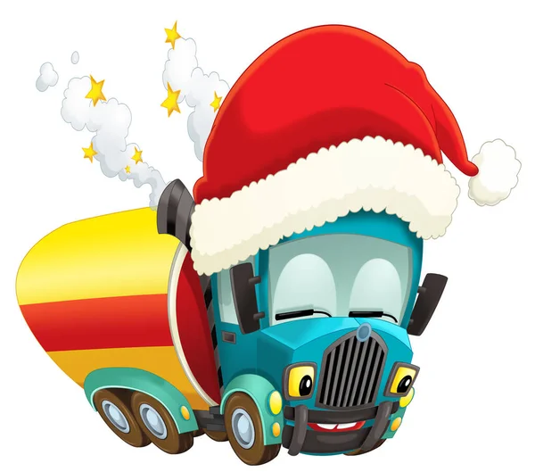 Cartoon Christmas Car Truck Cistern Illustration Children — Stock Photo, Image