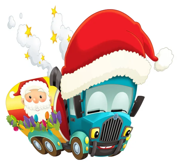 Cartoon Weihnachten Auto Lkw Zisterne Illustration Für Kinder — Stockfoto