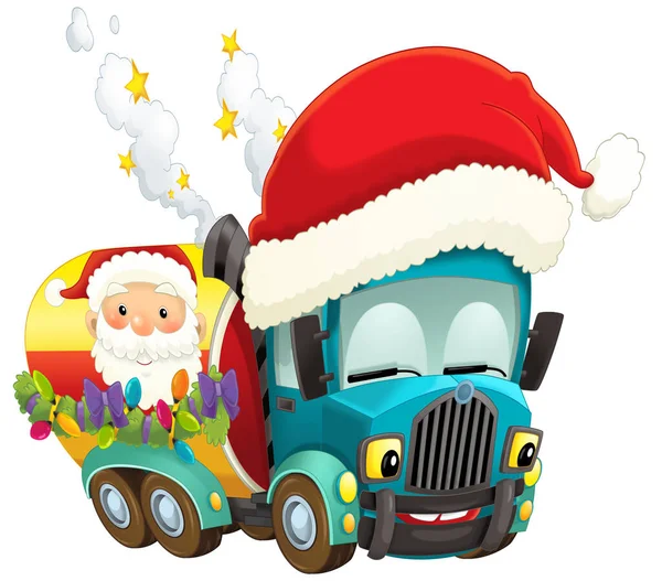 Kreskówka Boże Narodzenie Samochód Ciężarowy Cysterna Ilustracja Dla Dzieci — Zdjęcie stockowe