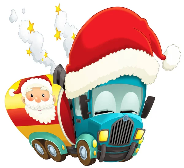 Dibujos Animados Navidad Coche Camión Cisterna Ilustración Para Niños —  Fotos de Stock