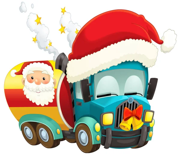 Cartoon Weihnachten Auto Lkw Zisterne Illustration Für Kinder — Stockfoto