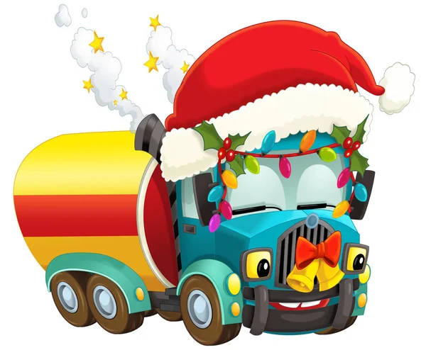 Cartoon Weihnachten Auto Lkw Zisterne Illustration Für Kinder — Stockfoto