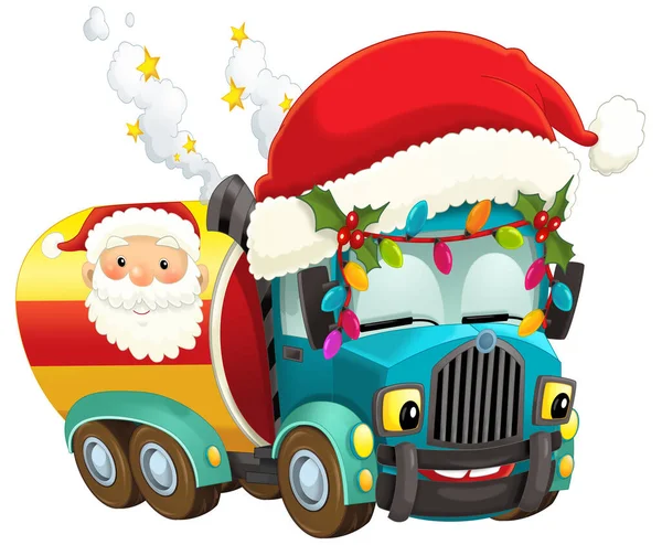 Cartoon Christmas Auto Vrachtwagen Stortbak Illustratie Voor Kinderen — Stockfoto
