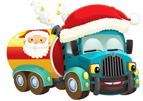 Мультфільм Різдвяний Автомобіль Вантажівка Цистерна Ілюстрація Дітей — стокове фото