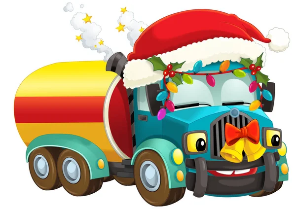 Cartoon Weihnachten Auto Lkw Zisterne Illustration Für Kinder — Stockfoto