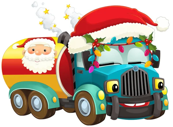 Desenhos Animados Natal Carro Caminhão Cisterna Ilustração Para Crianças — Fotografia de Stock
