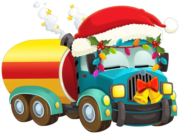 Cartoni Animati Natale Auto Camion Cisterna Illustrazione Bambini — Foto Stock