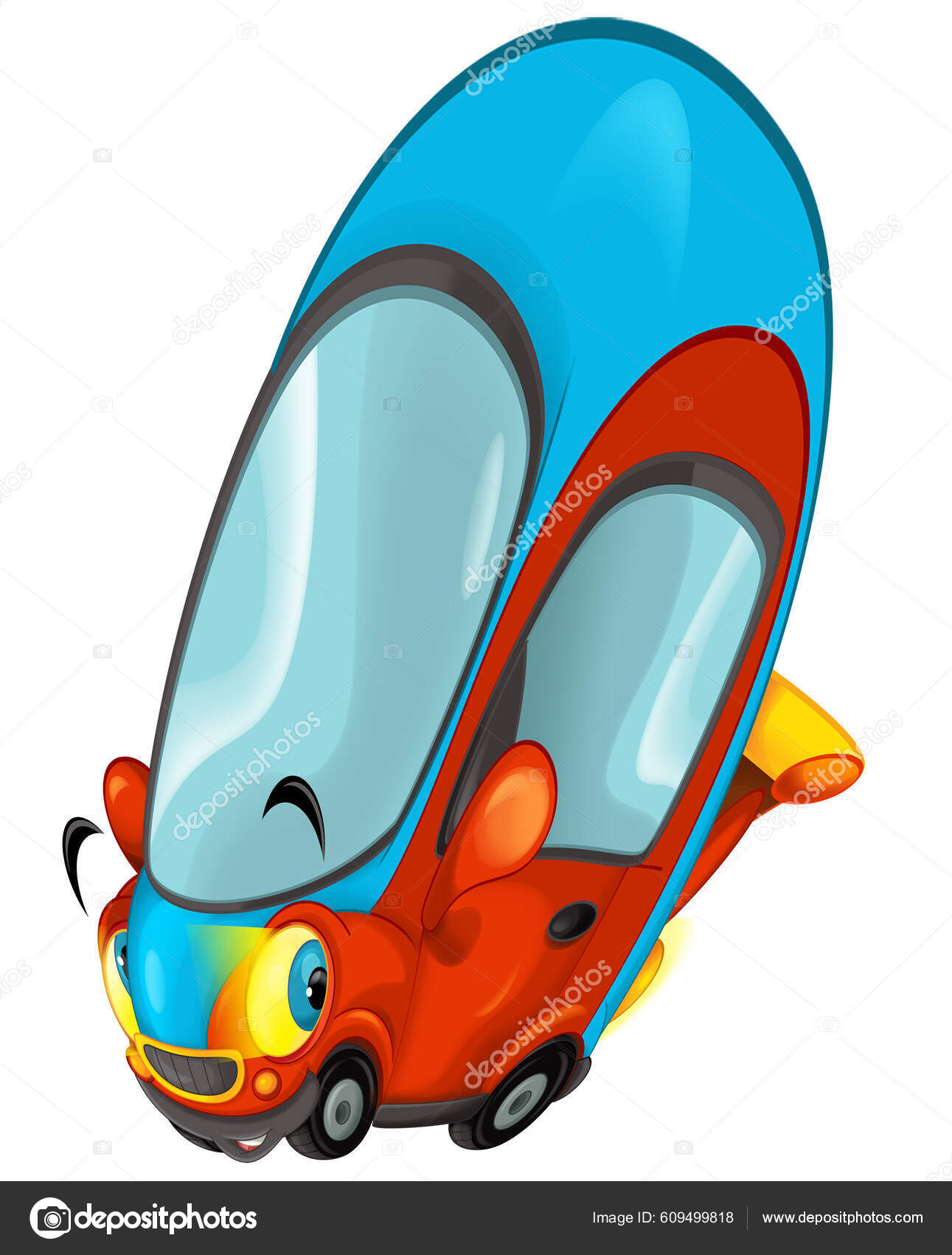 Cartoon Funny City Car Small Sedan Isolated Illustration Children