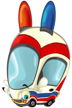 Çocuklar için komik görünümlü ambulans sedanlı çizgi film sahnesi