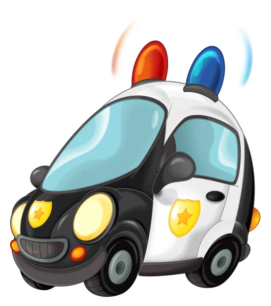 Cartoon Glimlachen Politie Witte Achtergrond Auto Geïsoleerde Illustratie Voor Kinderen — Stockfoto