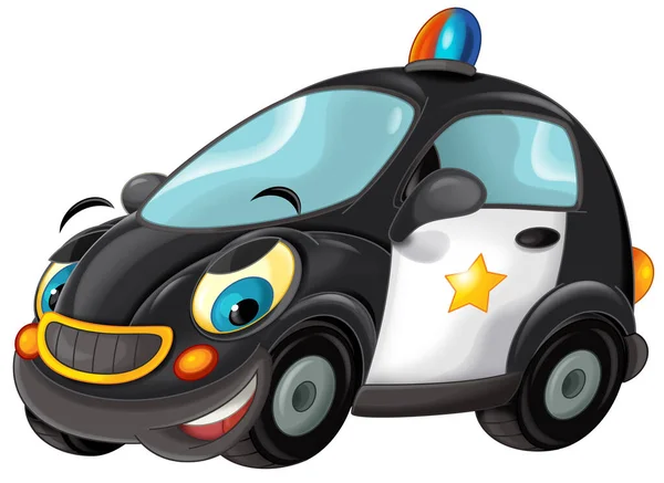 Kreskówka Uśmiechnięta Policja Białym Tle Samochód Izolowane Ilustracja Dla Dzieci — Zdjęcie stockowe