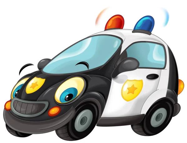 Cartoon Glimlachen Politie Witte Achtergrond Auto Geïsoleerde Illustratie Voor Kinderen — Stockfoto