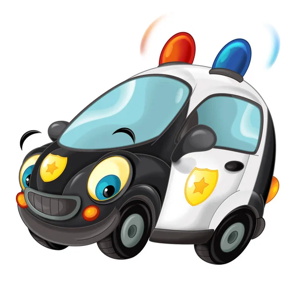 Cartoon Glimlachen Politie Witte Achtergrond Auto Geïsoleerde Illustratie Voor Kinderen — Stockfoto