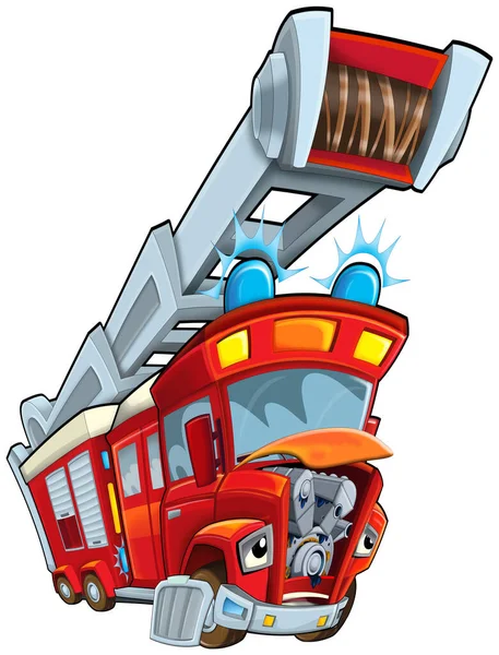 Dessin Animé Drôle Pompier Camion Pompiers Illustration Isolée Pour Les — Photo