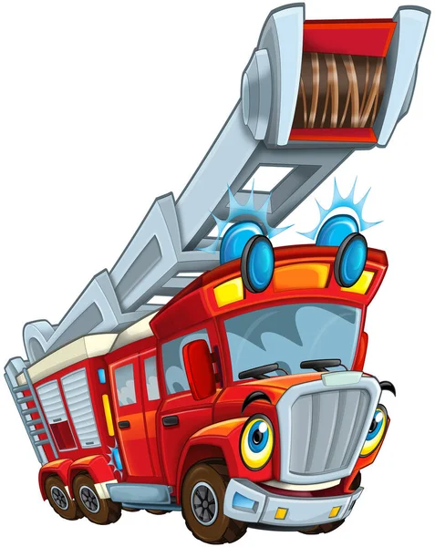 Kreskówka Śmieszne Kreskówka Strażak Strażak Strażak Ciężarówka Izolowane Ilustracja Dla — Zdjęcie stockowe