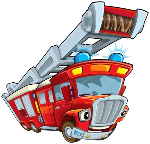 Cartoon Funny Cartoon Fireman Fire Truck Isolated Illustration Children — Stock Photo, Image