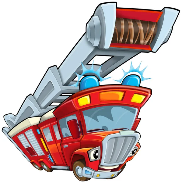 Cartoon Grappige Cartoon Brandweerman Brandweerwagen Geïsoleerde Illustratie Voor Kinderen — Stockfoto