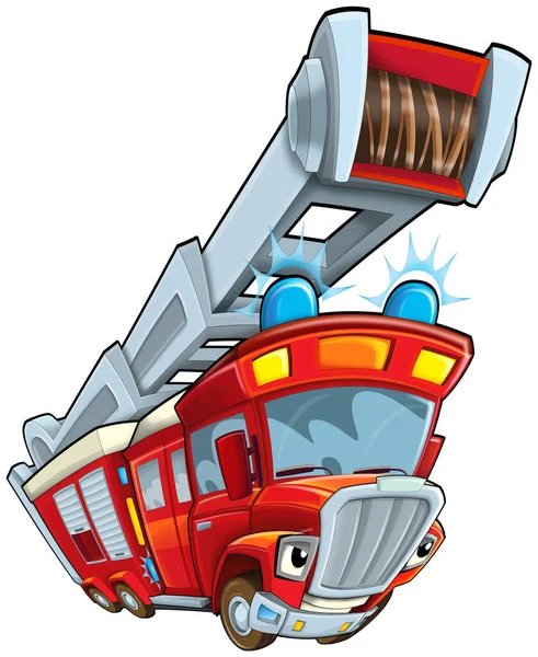 Rajzfilm Vicces Rajzfilm Tűzoltó Tűz Teherautó Elszigetelt Illusztráció Gyerekeknek — Stock Fotó
