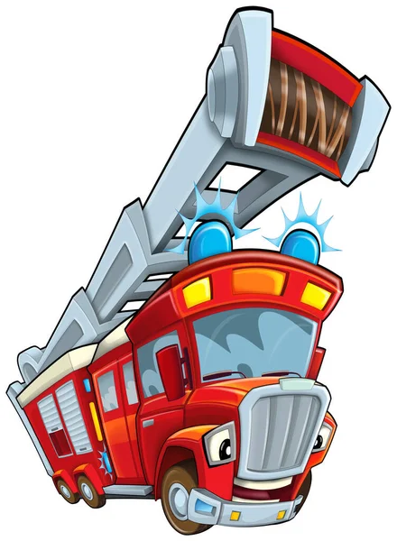 Fumetto Divertente Fumetto Pompiere Camion Isolato Illustrazione Bambini — Foto Stock