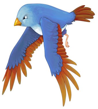 Çizgi filmlerdeki egzotik renkli kuşlar çocuklar için izole edilmiş resimlerle uçuyor.