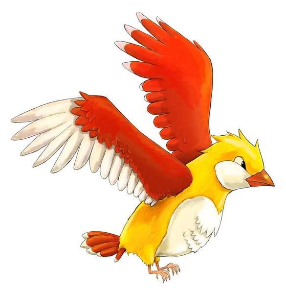 Cartoon Exotic Colorful Bird Flying Isolated Illustration Children — Stock Photo, Image