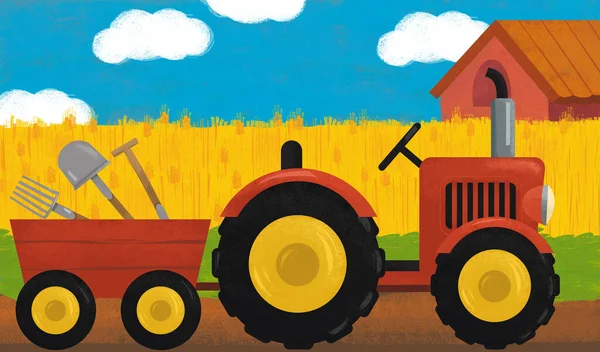 Zeichentrickszene Mit Traktor Auf Dem Bauernhof Illustration Für Kinder — Stockfoto