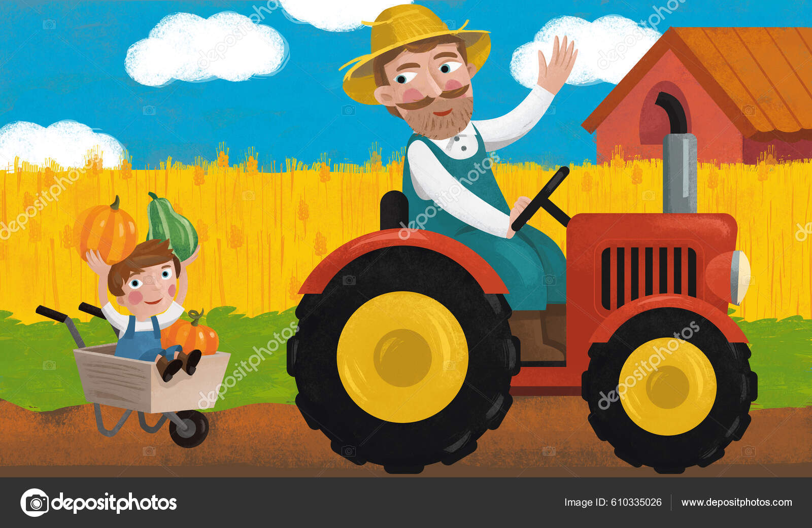 Escena Dibujos Animados Con Tractor Agricultor Granja Ilustración Para Niños: fotografía de stock © illustrator_hft #610335026 | Depositphotos Escena Dibujos Animados Con Tractor Agricultor Granja Ilustración Para Niños: fotografía de stock © illustrator_hft #610335026 | Depositphotos
