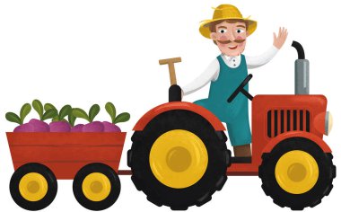 Çocuklar için çalışan çiftçi illüstrasyonlu karikatür sahnesi