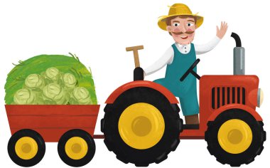 Çocuklar için çalışan çiftçi illüstrasyonlu karikatür sahnesi