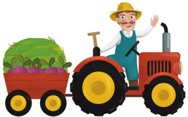 Çocuklar için çalışan çiftçi illüstrasyonlu karikatür sahnesi