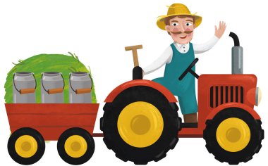 Çocuklar için çalışan çiftçi illüstrasyonlu karikatür sahnesi