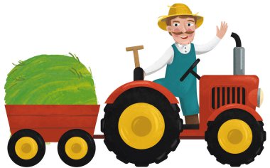 Çocuklar için çalışan çiftçi illüstrasyonlu karikatür sahnesi