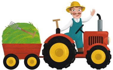Çocuklar için çalışan çiftçi illüstrasyonlu karikatür sahnesi
