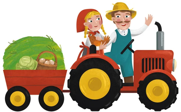 卡通片 有农民给孩子们的插图 — 图库照片