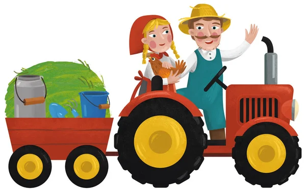Çocuklar Için Çalışan Çiftçi Illüstrasyonlu Karikatür Sahnesi — Stok fotoğraf