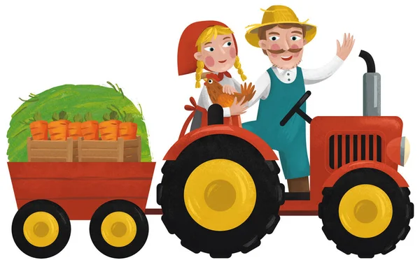 Çocuklar Için Çalışan Çiftçi Illüstrasyonlu Karikatür Sahnesi — Stok fotoğraf