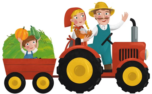 以白色背景图为背景的农民家庭卡通片 — 图库照片