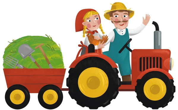 Cena Dos Desenhos Animados Com Trabalho Agricultor Ilustração Para Crianças — Fotografia de Stock