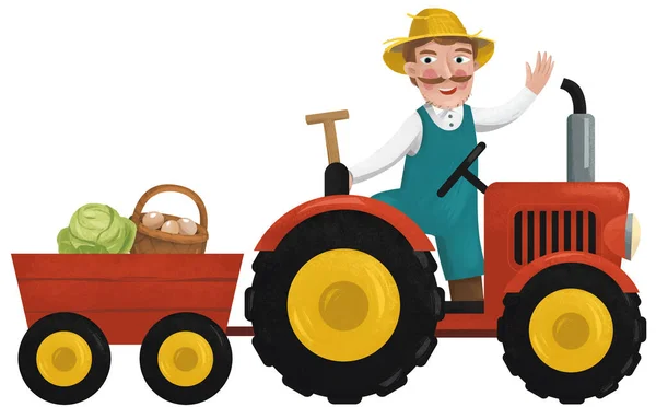 Cartoon Scene Working Farmer Illustration Children — Stock Photo, Image