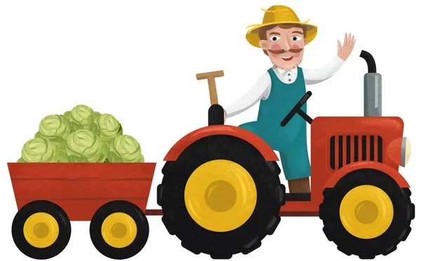 Kreslená Scéna Pracovní Farmářskou Ilustrací Pro Děti — Stock fotografie
