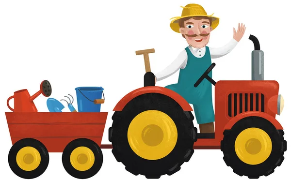 Cena Dos Desenhos Animados Com Trabalho Agricultor Ilustração Para Crianças — Fotografia de Stock